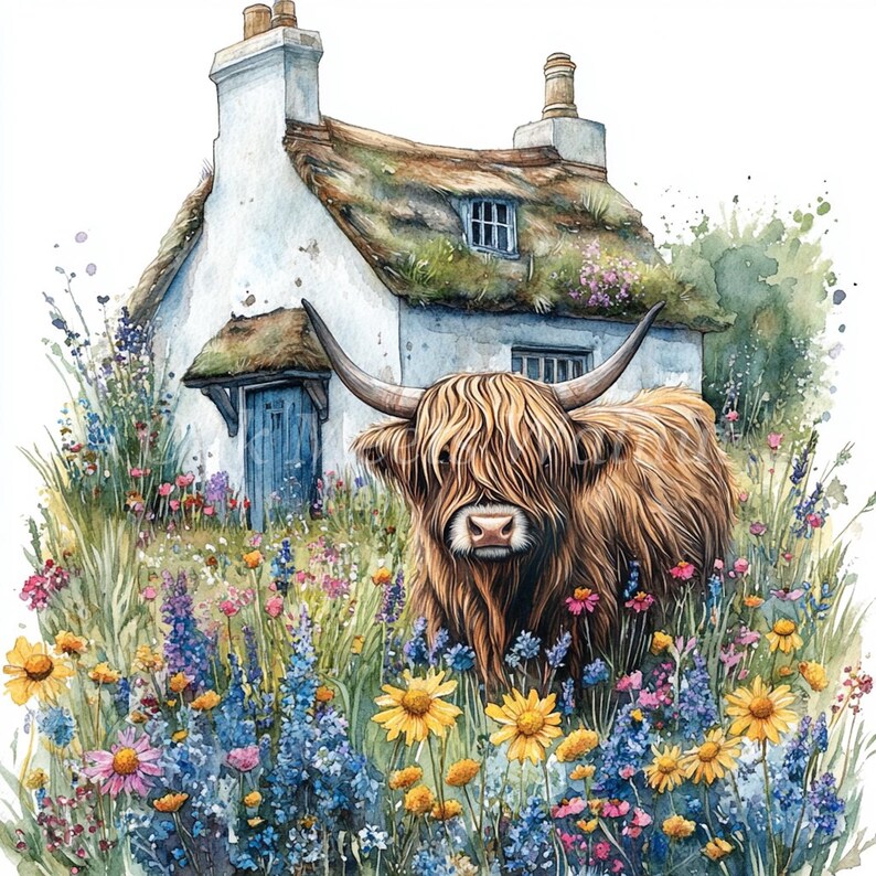 Watercolor Highland Cow Clipart Bundle: Farm Animal Illustrations ...