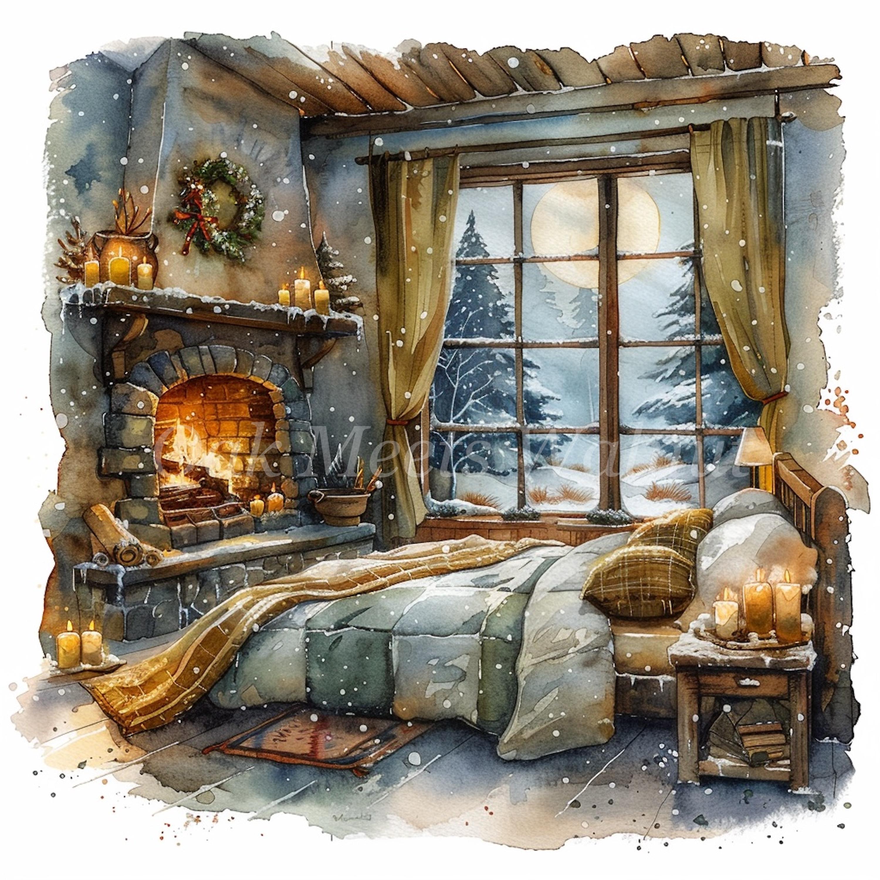 Winter Bedroom Clipart: Cozy Watercolor Art (digital Download) - Etsy