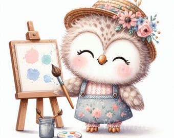 10 süße Blau Rosa Eule Set 2 Clipart Bundle - Hochwertige Aquarell JPG druckbare Bilder Digitaler Download Papier Handwerk Junk Journal Sammelalbum