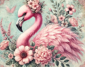 Shabby Chic Flamingo Watercolor Clipart Bundle (Digital Download)