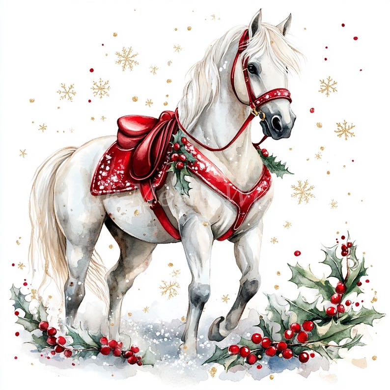 Christmas Horse Watercolor Clipart Bundle: Holiday Scrapbooking ...