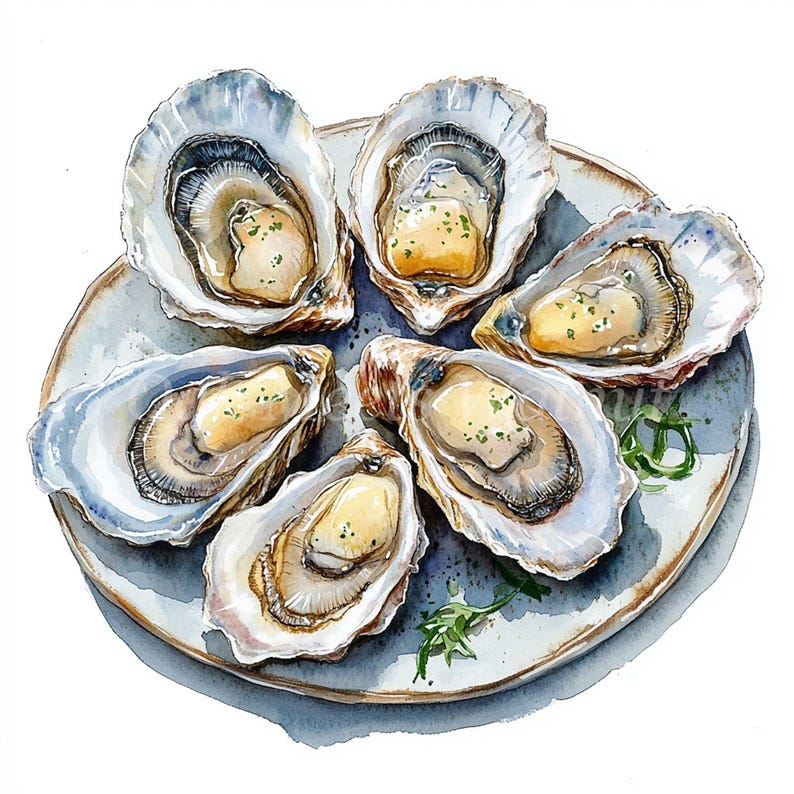 Watercolor Oysters Clipart Bundle: Printable Seafood Images (digital ...