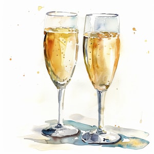 Wedding Glasses Clipart Bundle- 10 High Quality Watercolor JPGs, Champagne, Printable Images, Digital download, Paper craft, Junk journal