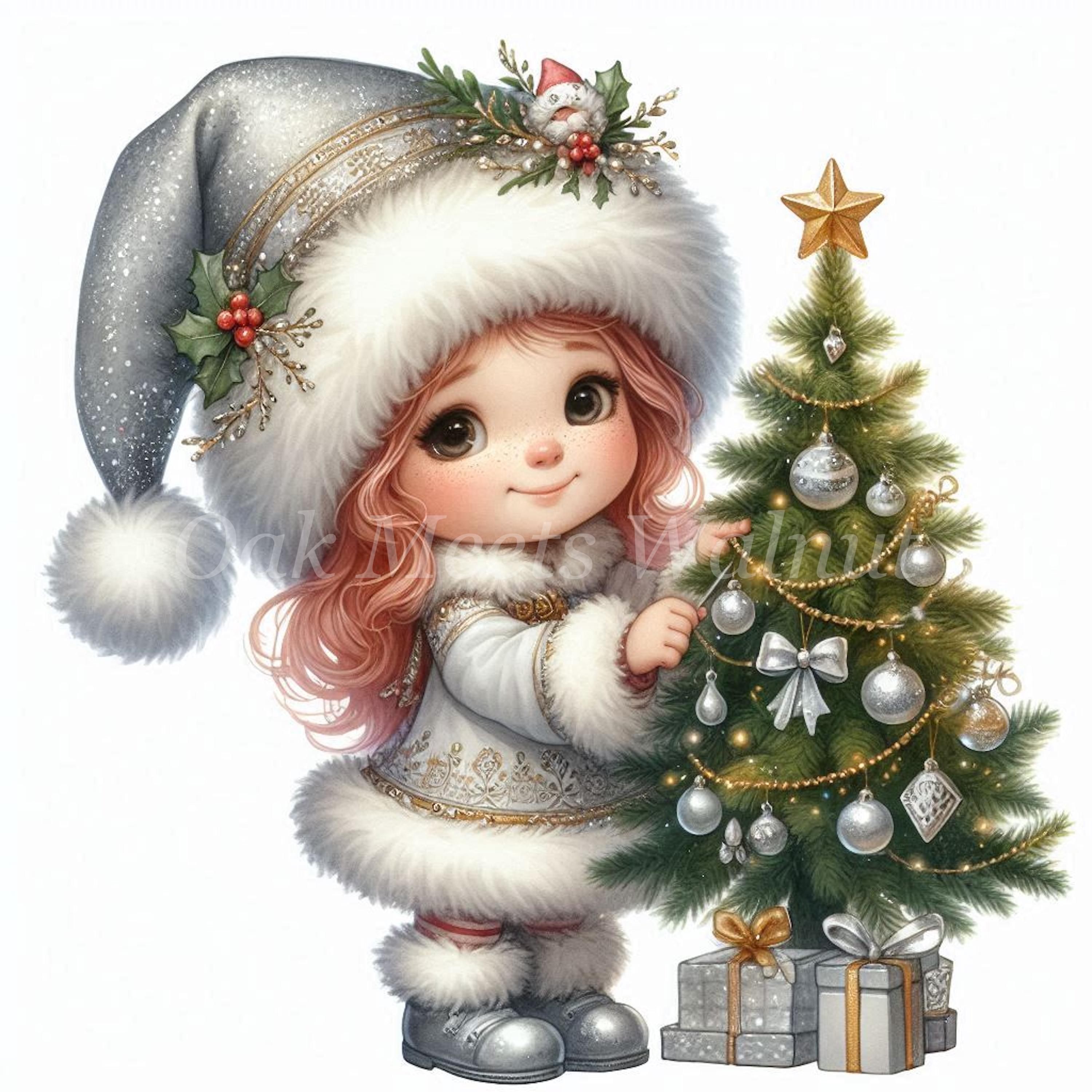 水彩画「クリスマス人形」 風変わりなクリスマスガールクリップアート 12 JPG 気まぐれな女の子の