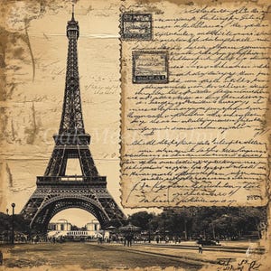 Lot de 10 cliparts de carte postale France vintage -10 fichiers JPG aquarelles de haute qualité, Images imprimables, Journal indésirable de scrapbooking en téléchargement numérique