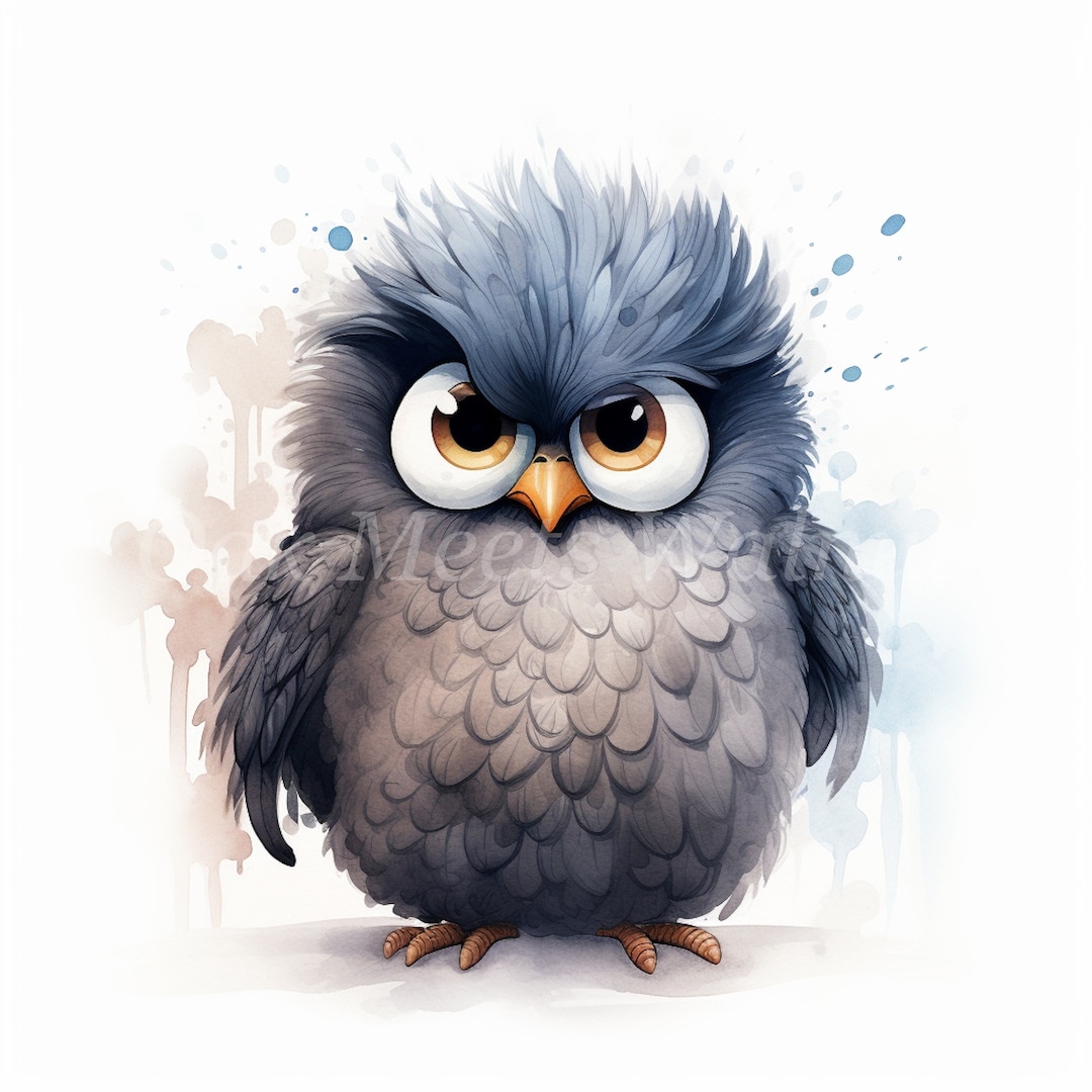 Grumpy Bird Clipart Bundle- 10 High Quality Watercolor Jpgs, Cute ...
