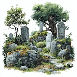 Friedhof Clipart Bundle - 10 hochwertige Aquarell JPGs, Papier Handwerk, Digitale Landschaft Download, Scrapbooking Junk Journaling, Handwerk Kunst
