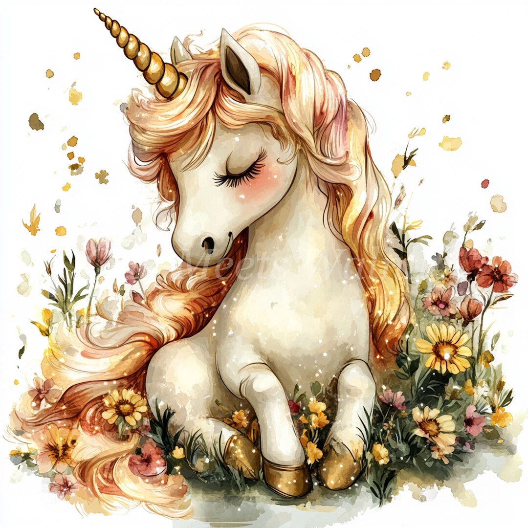 Watercolor Baby Unicorn Clipart: Rainbow Fantasy Graphics (digital ...