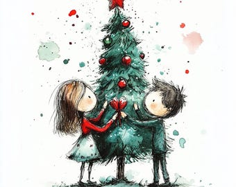 Watercolor Christmas Couple Clipart Bundle (Digital Download)