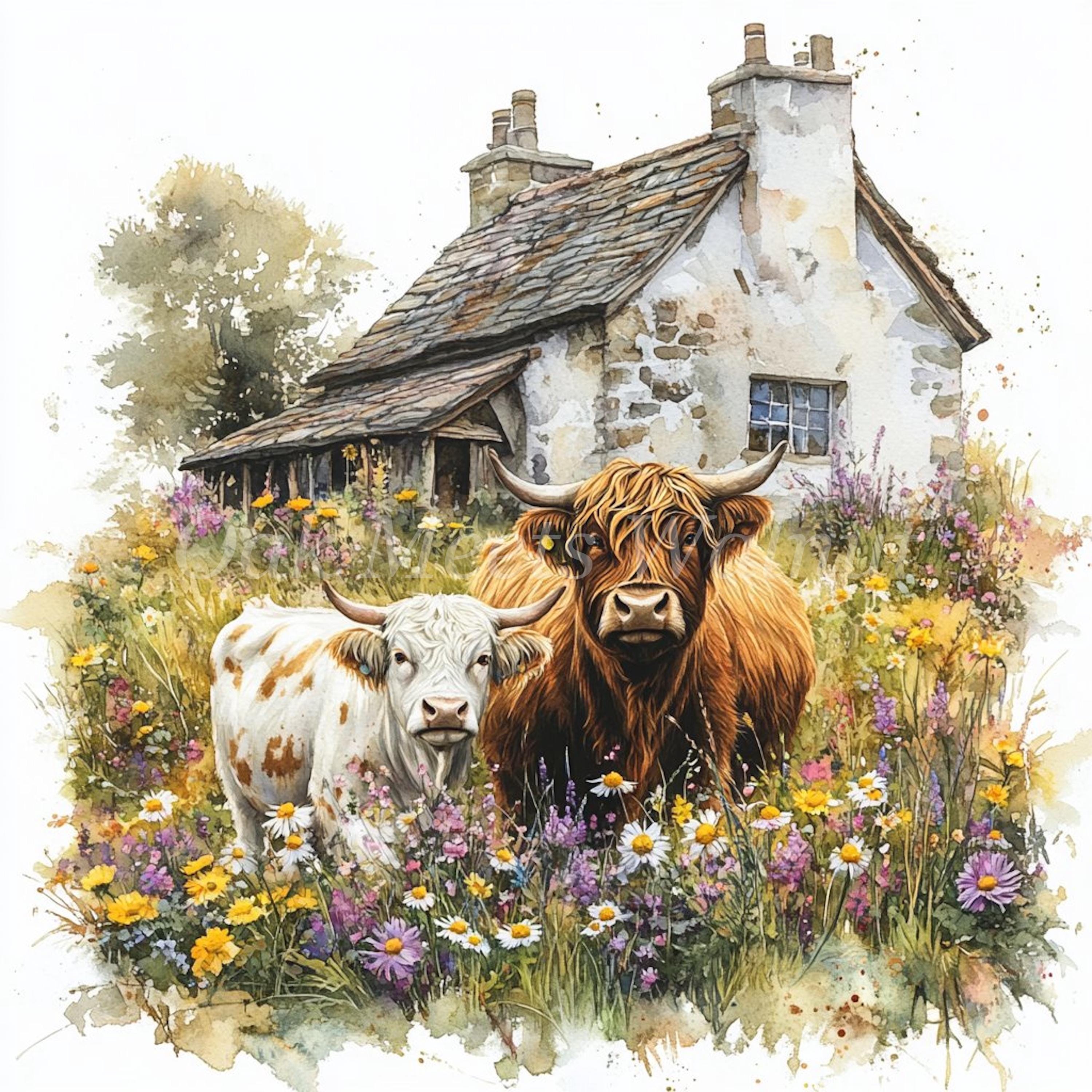 Watercolor Highland Cow Clipart Bundle: Farm Animal Illustrations ...