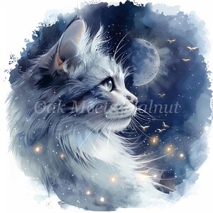 Cat Moon and Fireflies Clipart Bundle- 10 High Quality Watercolor Jpgs ...