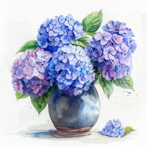 Hydrangea Flowers in a Vase Clipart Bundle- 10 High Quality Watercolor JPGs, Printable Images, Digital download, Paper craft, Junk journal