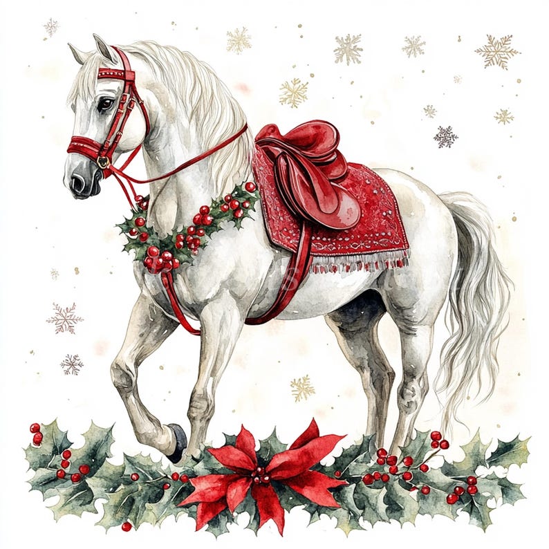 Christmas Horse Watercolor Clipart Bundle: Holiday Scrapbooking ...