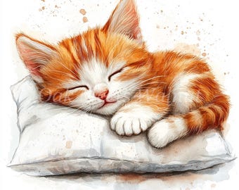 眠る子猫の水彩画クリップアート - 猫のイラスト集（デジタル