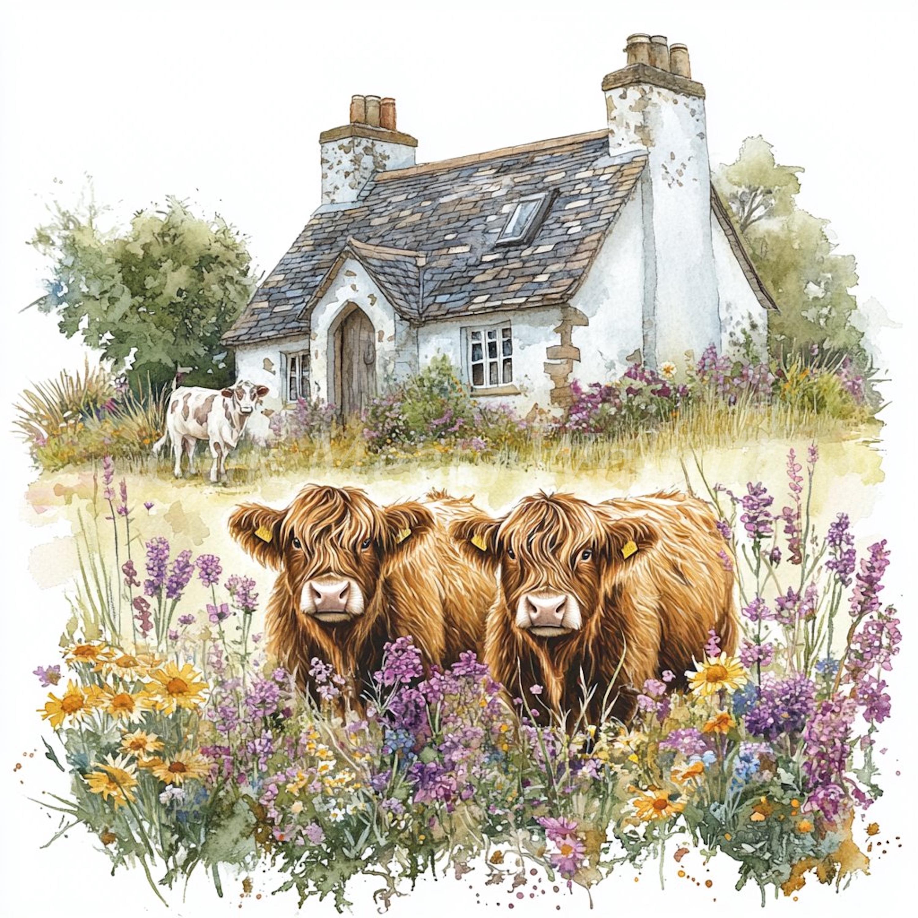 Watercolor Highland Cow Clipart Bundle: Farm Animal Illustrations ...