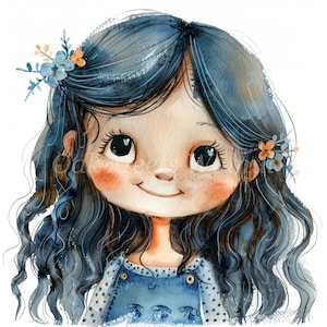 Cute Smiling Doll Set 2 Clipart Bundle- 10 High Quality Watercolor JPGs, Mixed Media,   Printable Image, Digital download, Junk journal