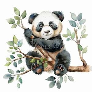 Panda Playing- 10 High Quality Watercolor JPGs, Digital download, Paper craft, Junk journaling, Commercial Use Printable Images Scrapbooking