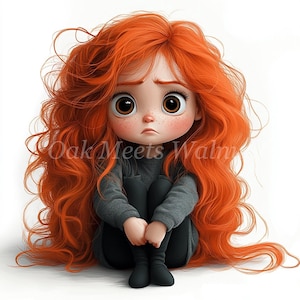 Clipart de acuarela de chica pelirroja: paquete de álbum de recortes en formato JPG (descarga digital)