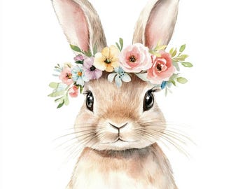 Watercolor Floral Bunny Clipart Set: Printable Easter Images (Digital Download)