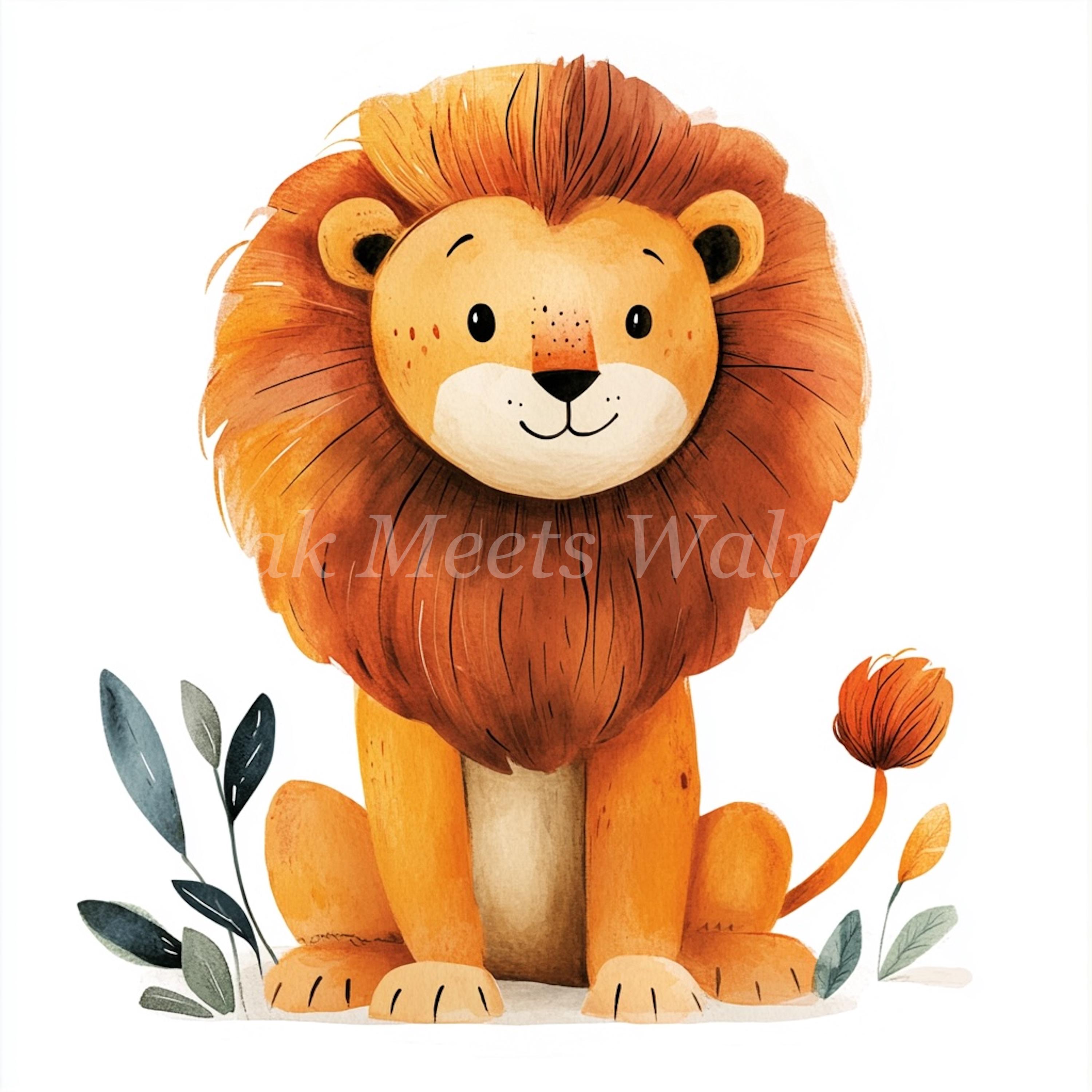 Cartoon Lion Watercolor Clipart – Scrapbook Graphics (digital Download ...