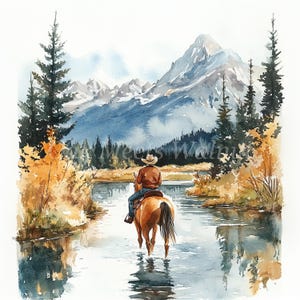 Horse Riding in the Mountains Clipart Bundle- 10 High Quality Watercolor JPGs, Printable Images Digital download, Junk journal Scrapbook