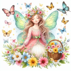Frühlingsfee, Clipart-Bundle - 10 hochwertige JPGs in Aquarell, druckbare Bilder, digitaler Download, Papiermodelle, Junk Journal Scrapbooking