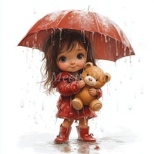 Paquete de imágenes prediseñadas de niña triste con un osito de peluche: 10 archivos JPG de acuarela de alta calidad, álbum de recortes, diario basura imprimible, descarga digital, manualidades de papel