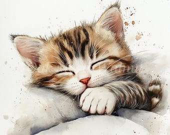 眠る子猫の水彩画クリップアート - 猫のイラスト集（デジタル