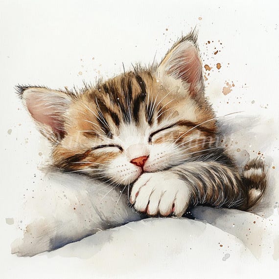 眠る子猫の水彩画クリップアート - 猫のイラスト集（デジタル