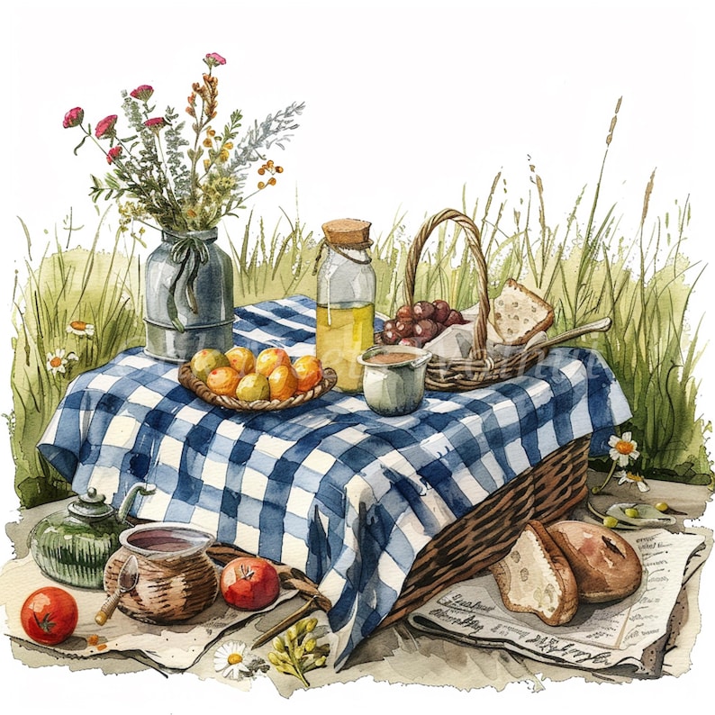Spring Picnic Graphics Watercolor Spring Picnic Clipart Bundle (digital Download) - Etsy