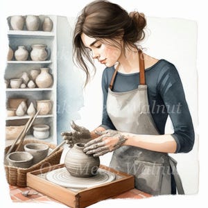10 vrouw doet aardewerk clipartbundel - hoge kwaliteit aquarel jpg's, digitale download, afbeeldingen commercieel gebruik, kaarten maken, junk Journal
