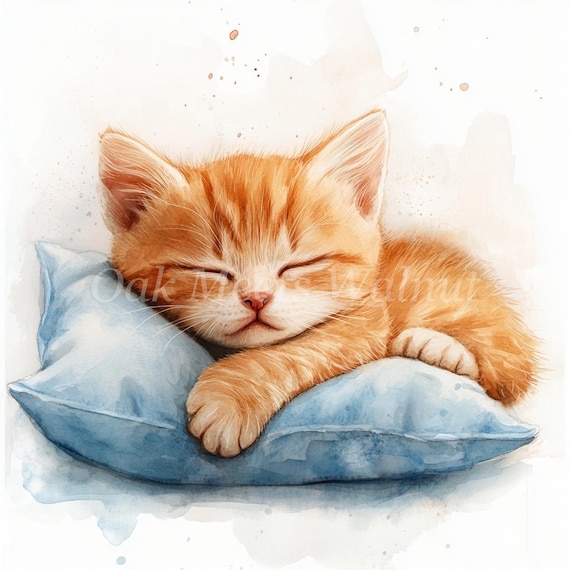 眠る子猫の水彩画クリップアート - 猫のイラスト集（デジタル