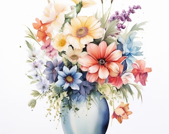 Watercolor Flower Vase Clipart: Floral Graphics Bundle (Digital Download)