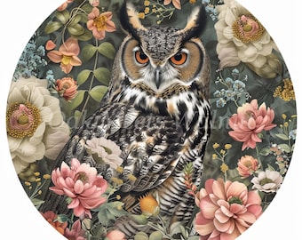 Clipart aquarelle floral hibou – illustrations d'oiseaux imprimables (téléchargement numérique)