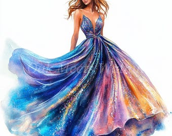 Prom Dress Clipart Bundle: Watercolor Fashion Illustrations (Digital Download)
