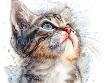 Paquete de imágenes prediseñadas de gatos lindos: 10 archivos JPG de acuarela de alta calidad, sublimación, imprimibles, descarga digital, manualidades de papel, álbumes de recortes, diario basura