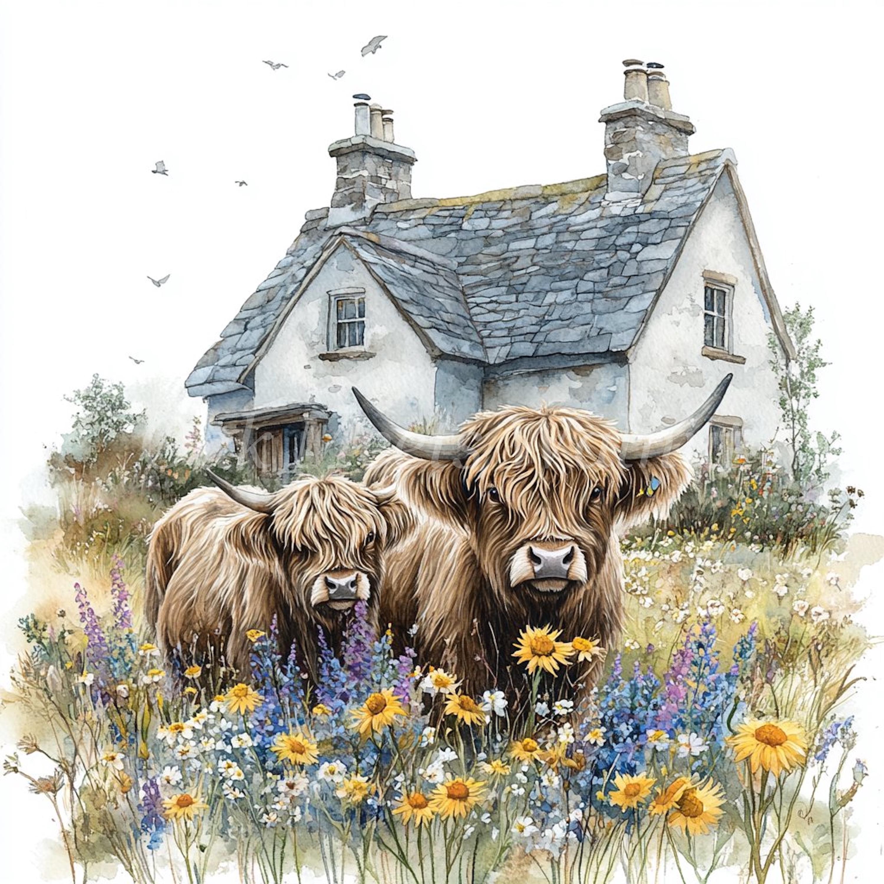 Watercolor Highland Cow Clipart Bundle: Farm Animal Illustrations ...