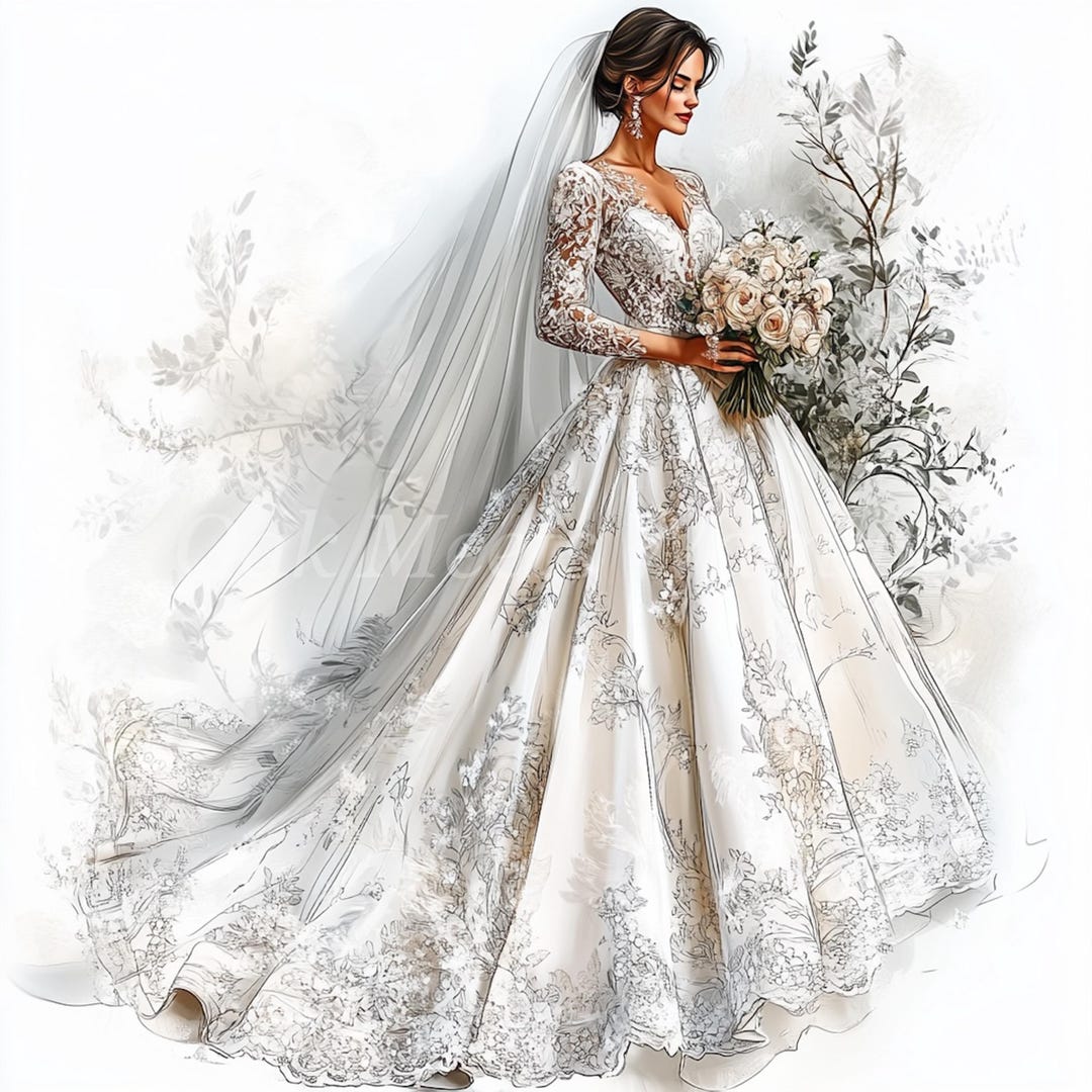 Watercolor Bride Clipart Bundle: Wedding Illustrations (digital