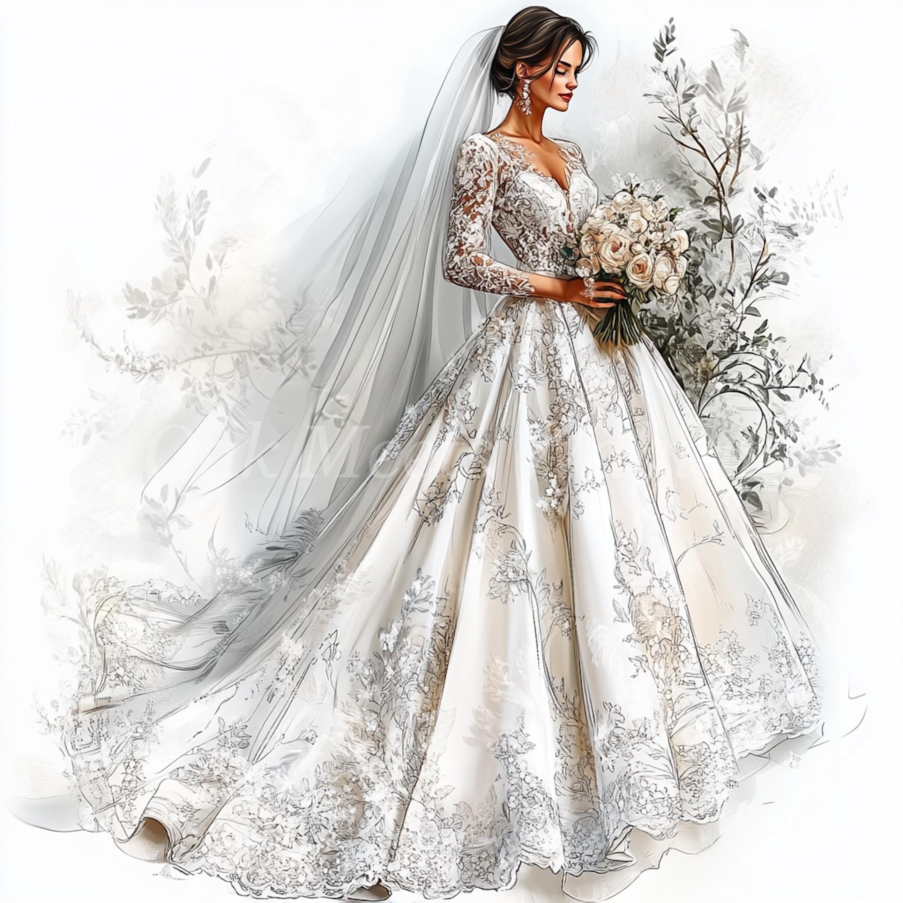 Watercolor Bride Clipart Bundle: Wedding Illustrations (digital