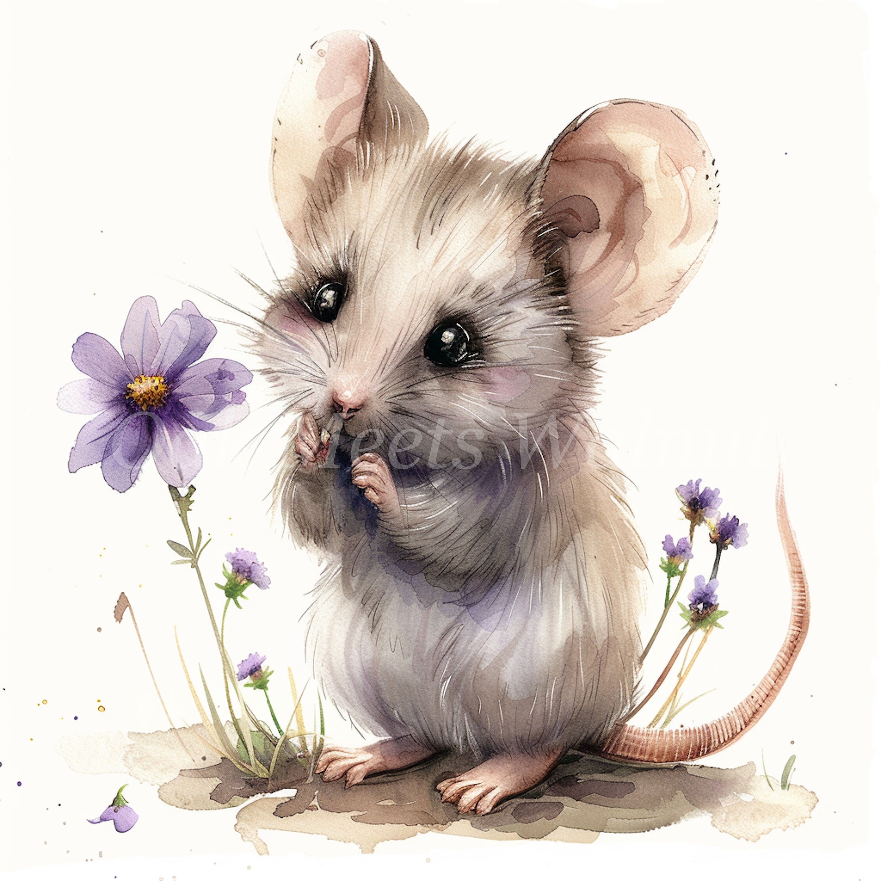Mouse and Flowers Clipart Bundle 10 High Quality Watercolor Jpgs, Mixed ...
