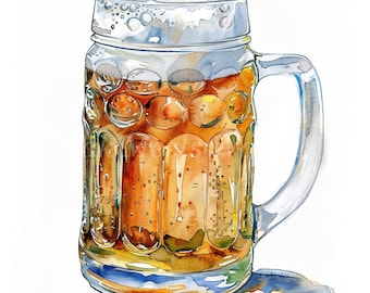Pacchetto di clipart di birra ad acquerello - Illustrazioni estive di alcolici (download digitale)