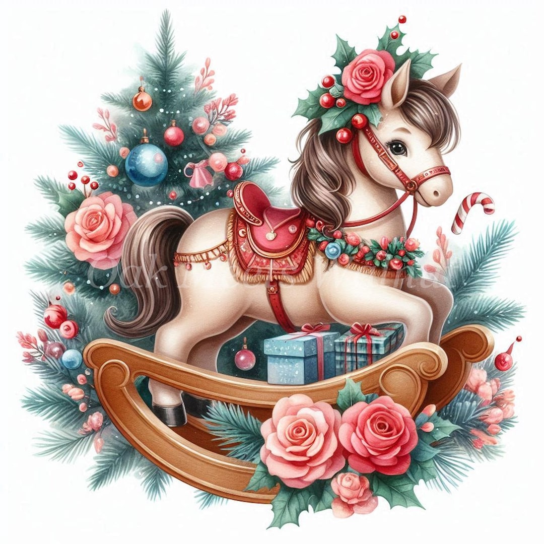 Christmas Rocking Horse Watercolor Clipart Bundle (digital Download) - Etsy