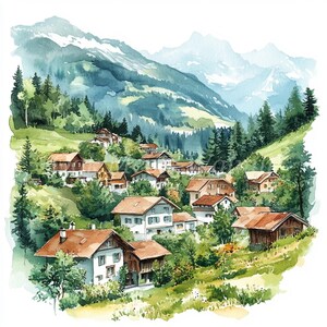 Swiss Alps Village Clipart Bundle 10 High Quality Watercolor Jpgs Printable Images Digital Swiss Alps Village Clipart Bundle 10 High Quality Watercolor Jpgs Printable Images Digital