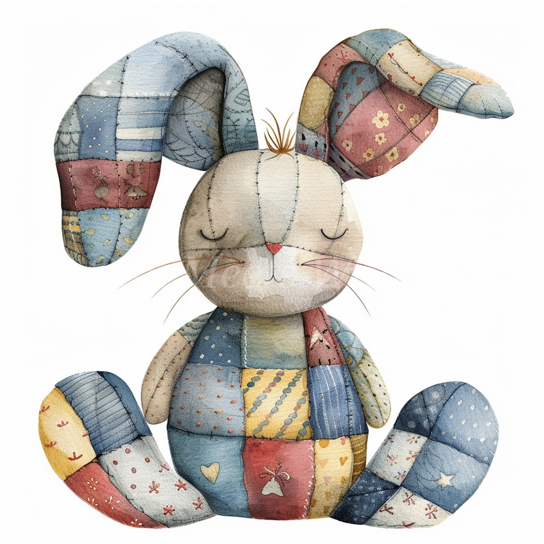 Patchwork Rabbit Oc Patchwork Bunny Clipart: Watercolor Quilt Illustrations (digital ...