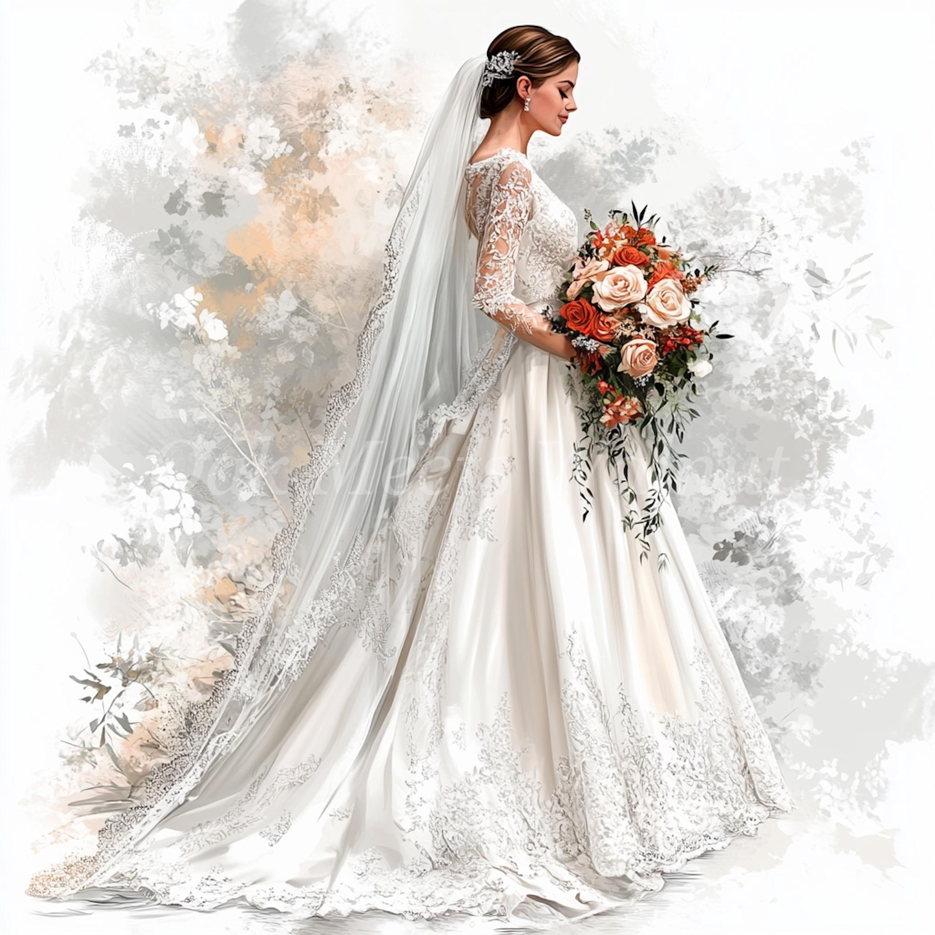 Watercolor Bride Clipart Bundle: Wedding Illustrations (digital