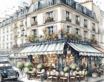 Parisian Cafe Aquarell Clipart Bundle - Junk Journal Bilder (digitaler Download)