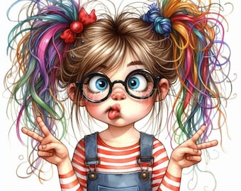 Quirky Girl Clipart Bundle: Watercolor Illustrations (Digital Download)