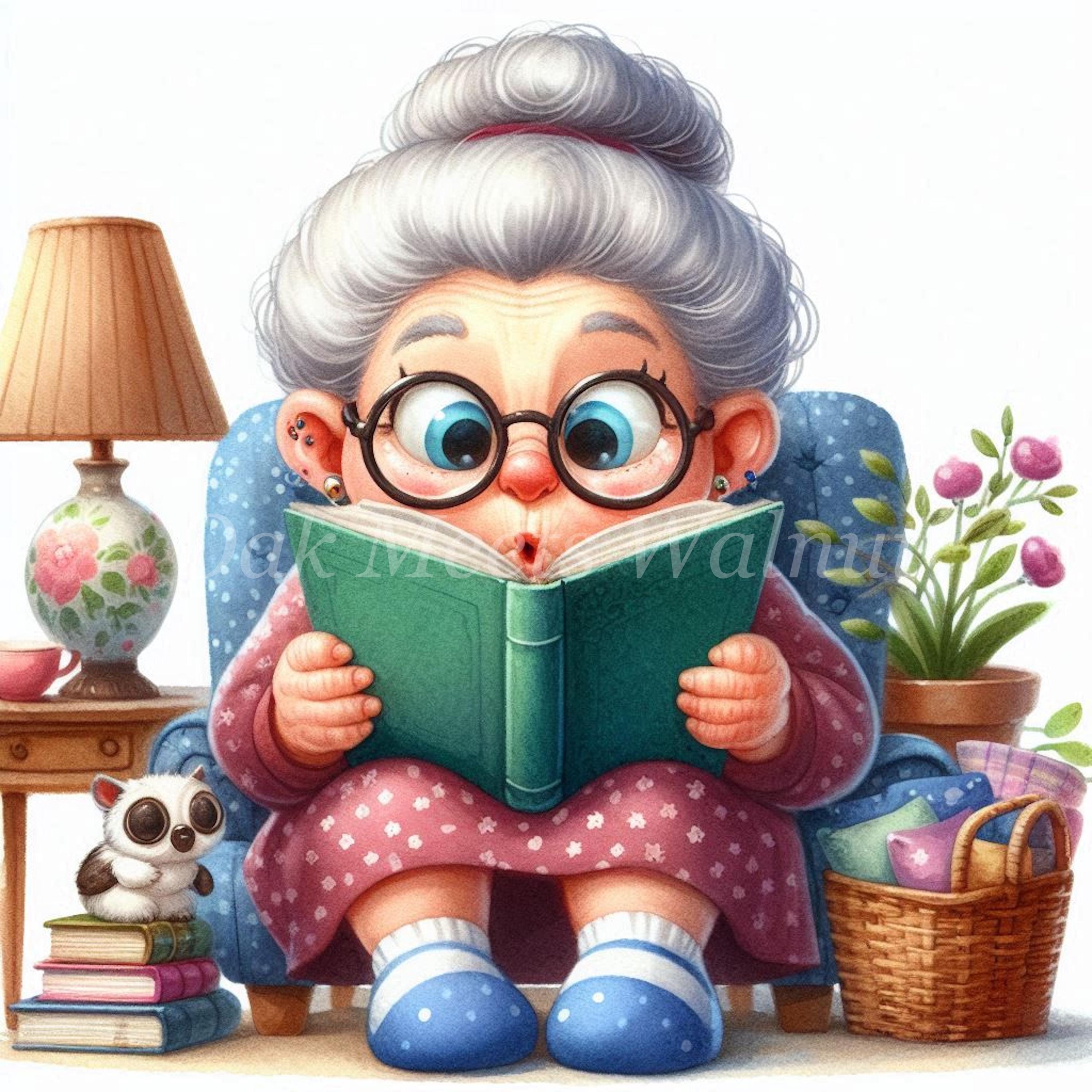 Funny Grandma Reading Clipart Bundle: Craft Art Jpgs (digital Download ...