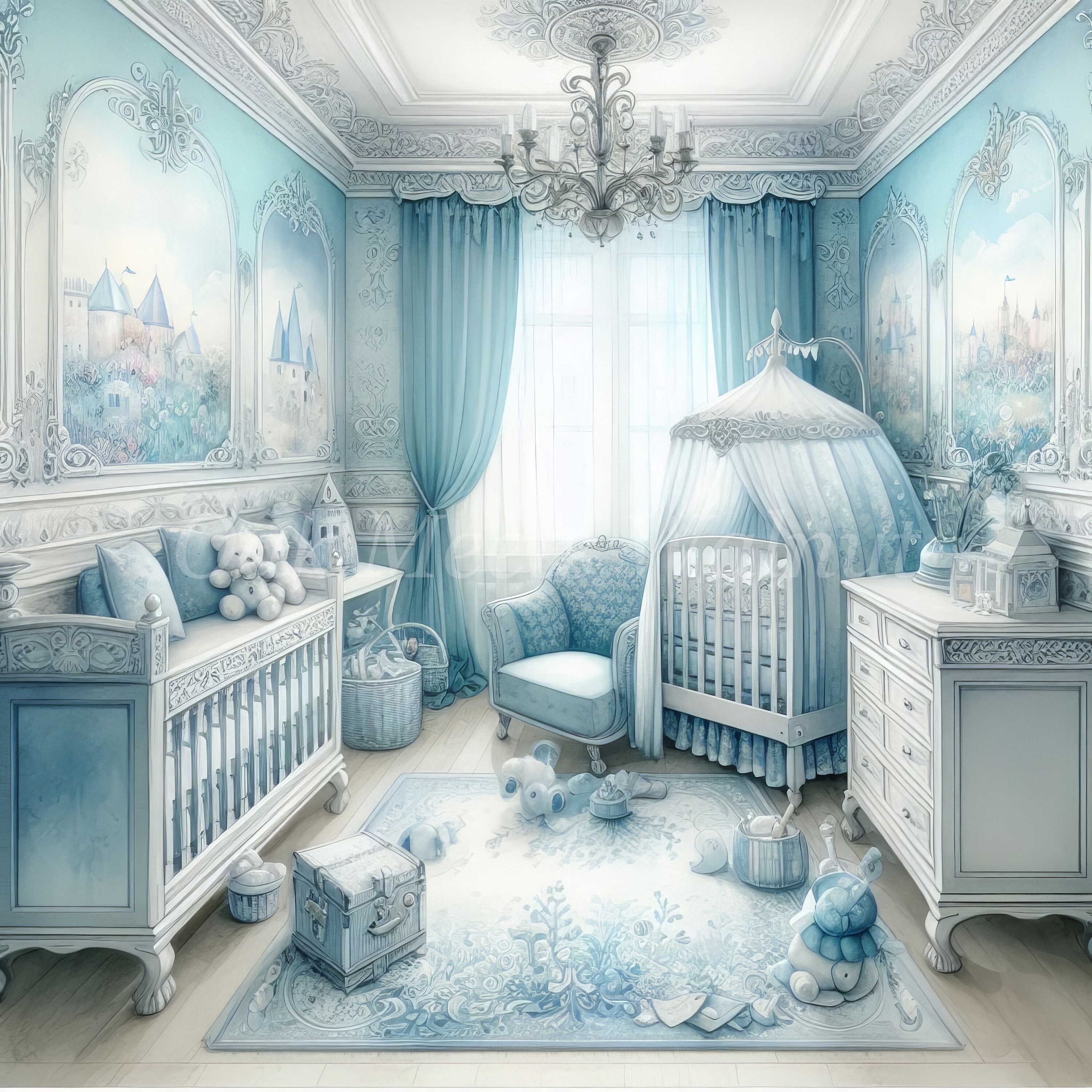 Blue Nursery Watercolor Clipart: Baby Room Graphics (digital Download ...