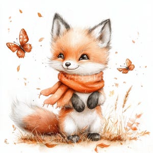 Fox and Butterfly- 10 High Quality Watercolor JPGs, Printable Images, Digital download, Paper craft, Printable Junk journaling Scrapbooking